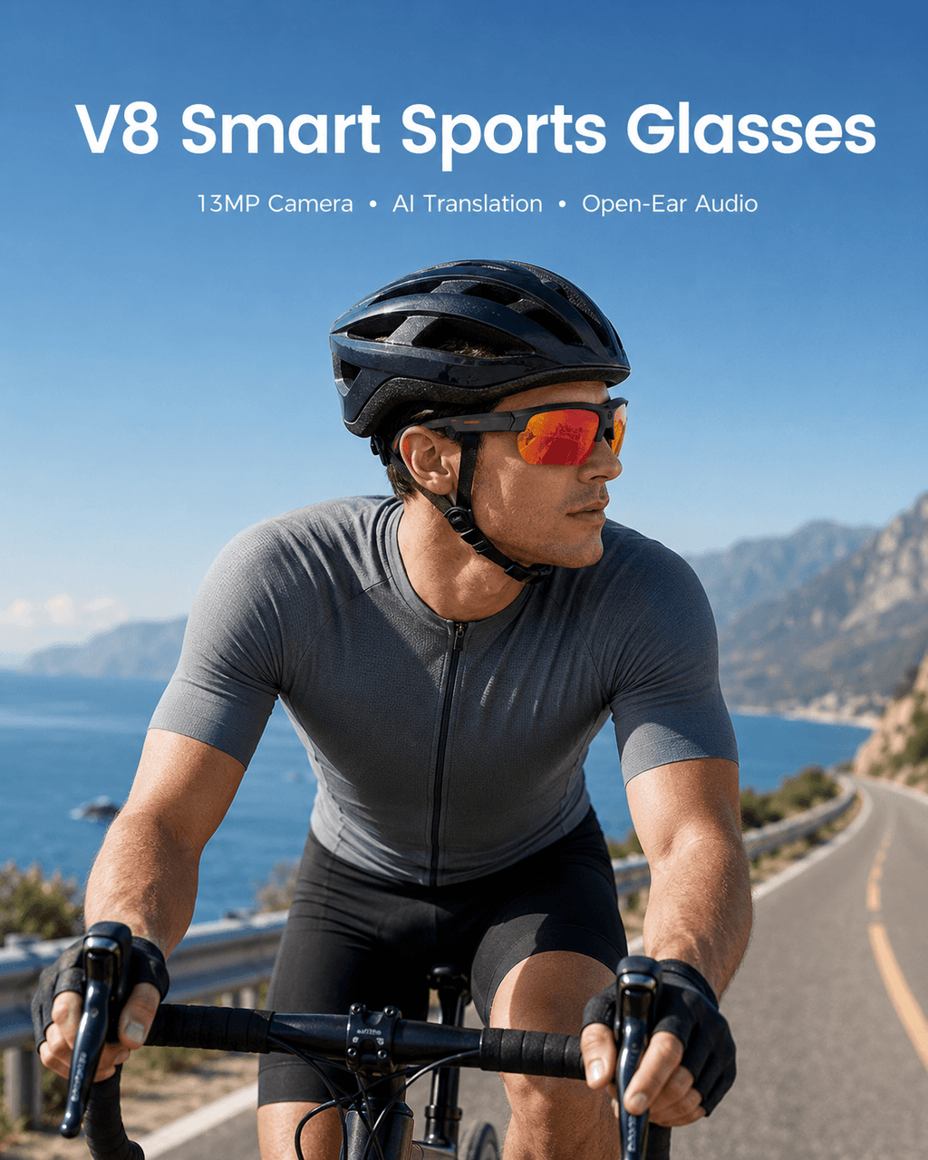 VIZEN AI Smart Cycling Glasses – 13MP HD Camera, AI Recognition & Translation, Bluetooth Music & Calls, Sports Sunglasses