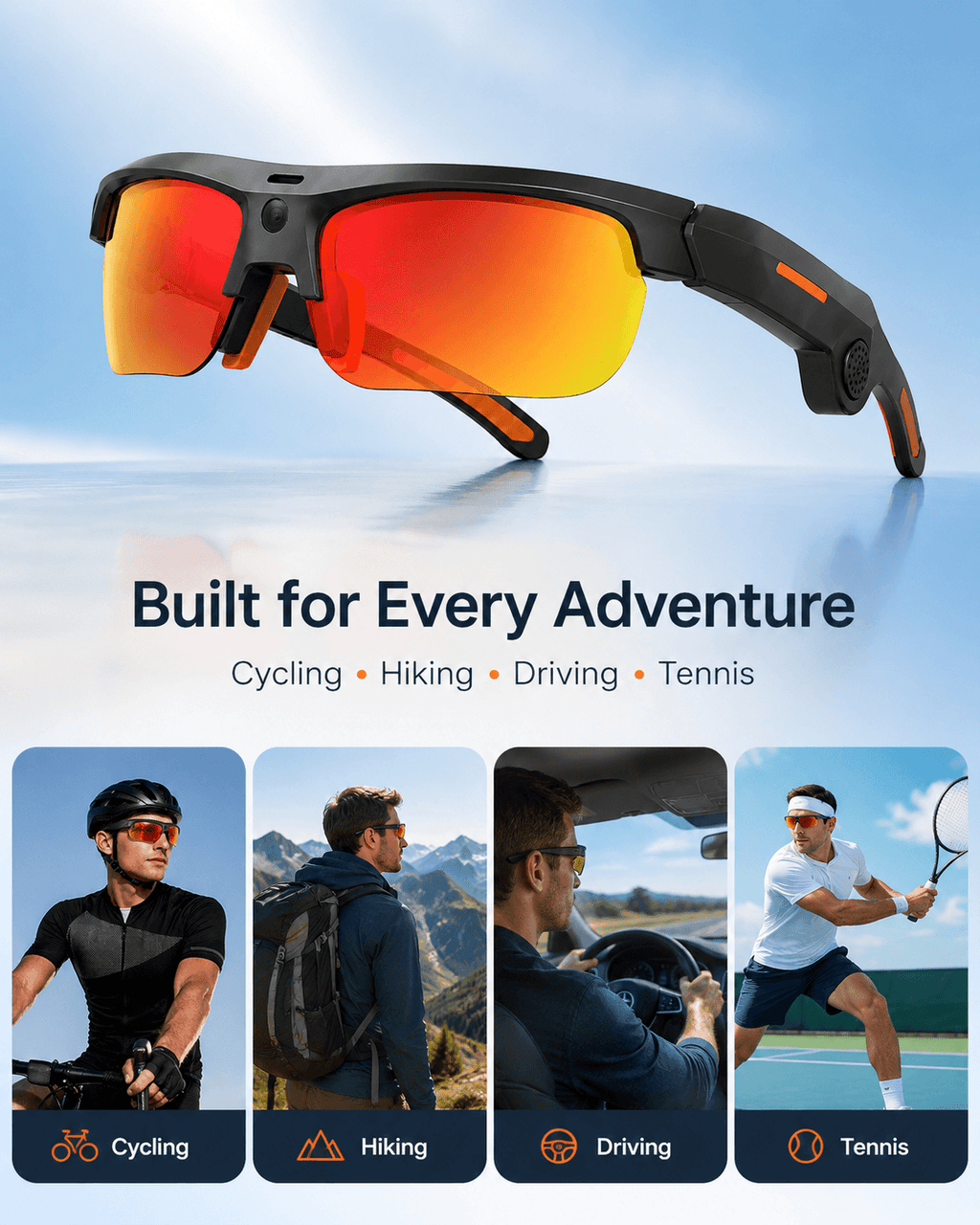 VIZEN AI Smart Cycling Glasses – 13MP HD Camera, AI Recognition & Translation, Bluetooth Music & Calls, Sports Sunglasses