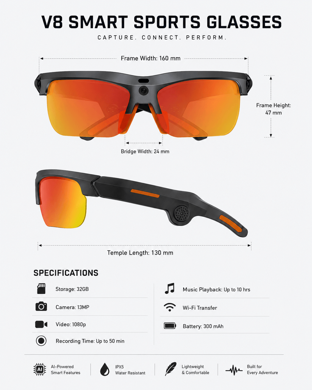 VIZEN AI Smart Cycling Glasses – 13MP HD Camera, AI Recognition & Translation, Bluetooth Music & Calls, Sports Sunglasses