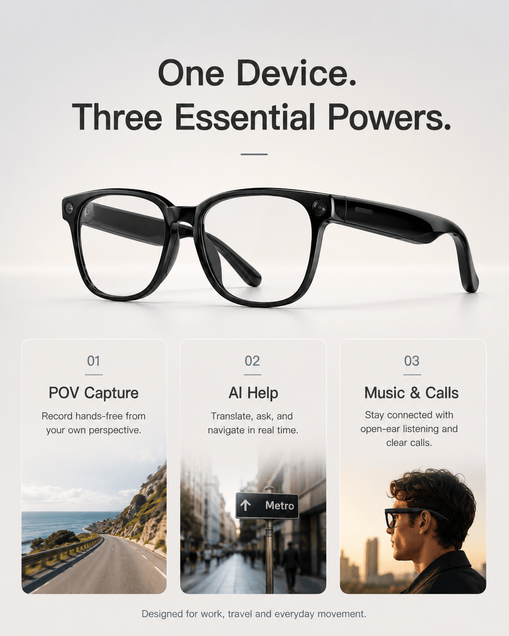 VIZEN AI Smart Glasses with Camera, Translation, Music & Calls