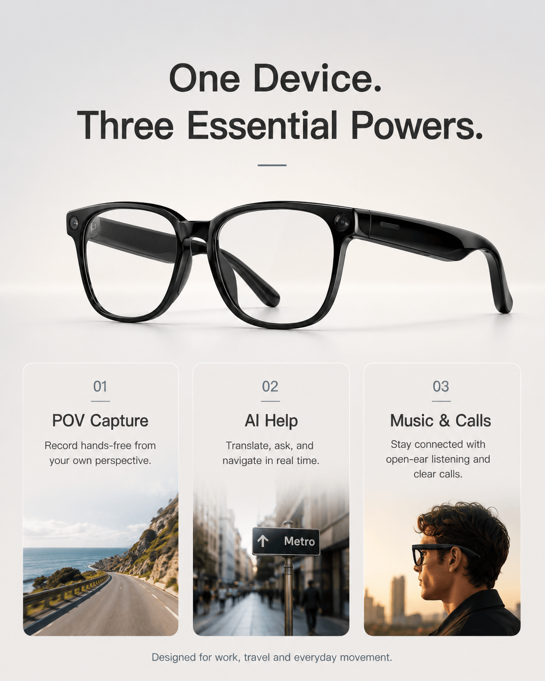 VIZEN AI Smart Glasses with Camera, Translation, Music & Calls