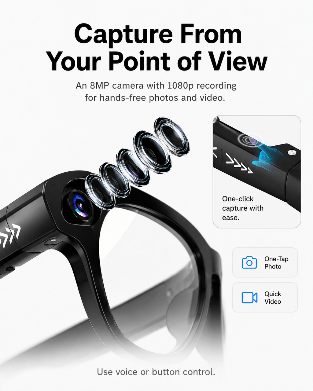 VIZEN AI Camera Glasses – HD Video, Translation & 2-in-1 Lenses