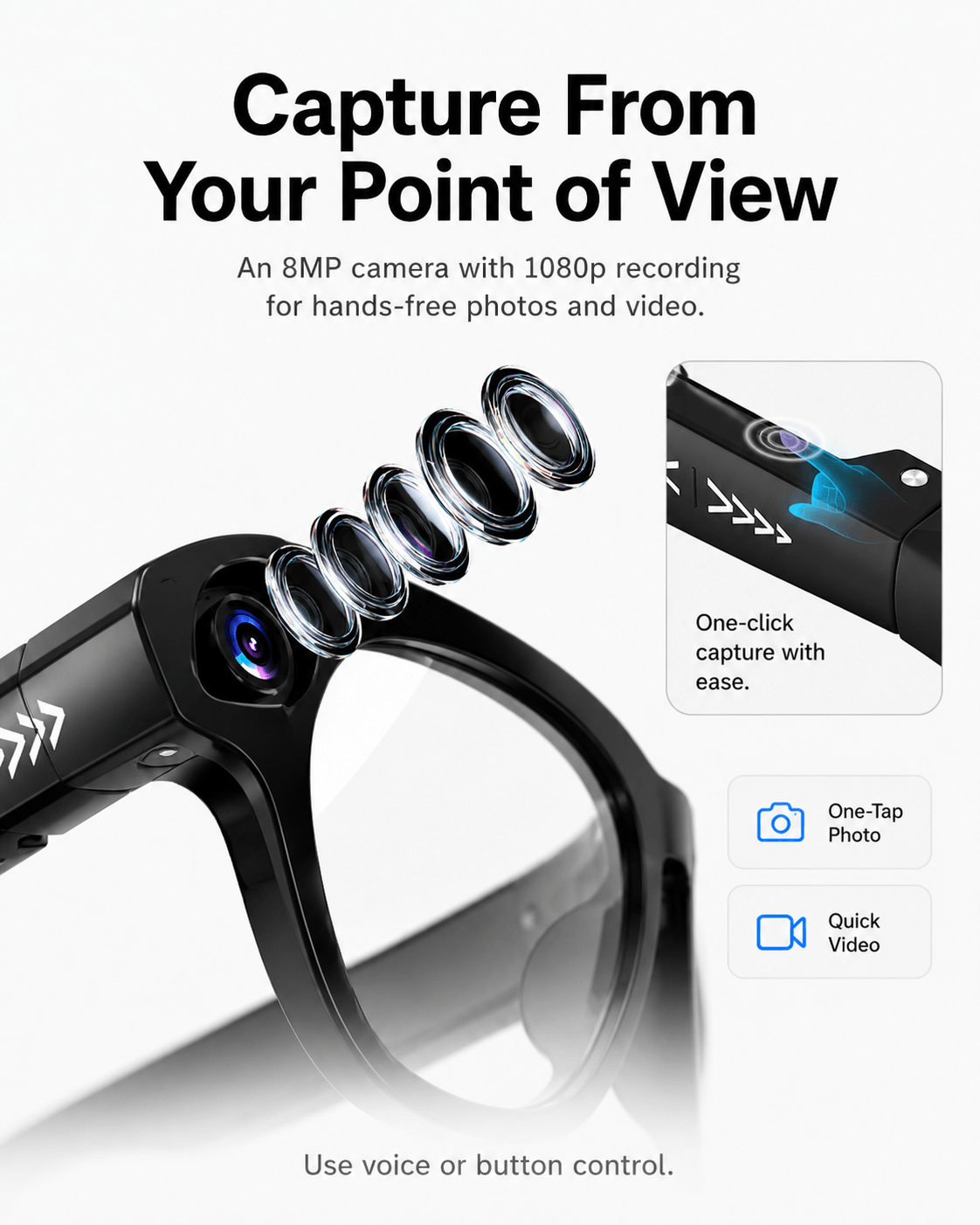 VIZEN AI Camera Glasses – HD Video, Translation & 2-in-1 Lenses