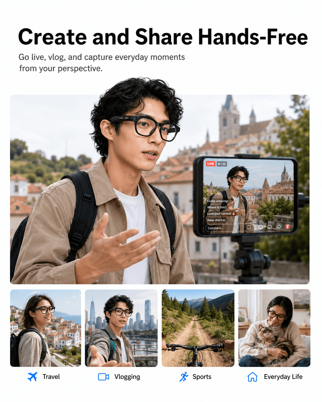 VIZEN AI Camera Glasses – HD Video, Translation & 2-in-1 Lenses