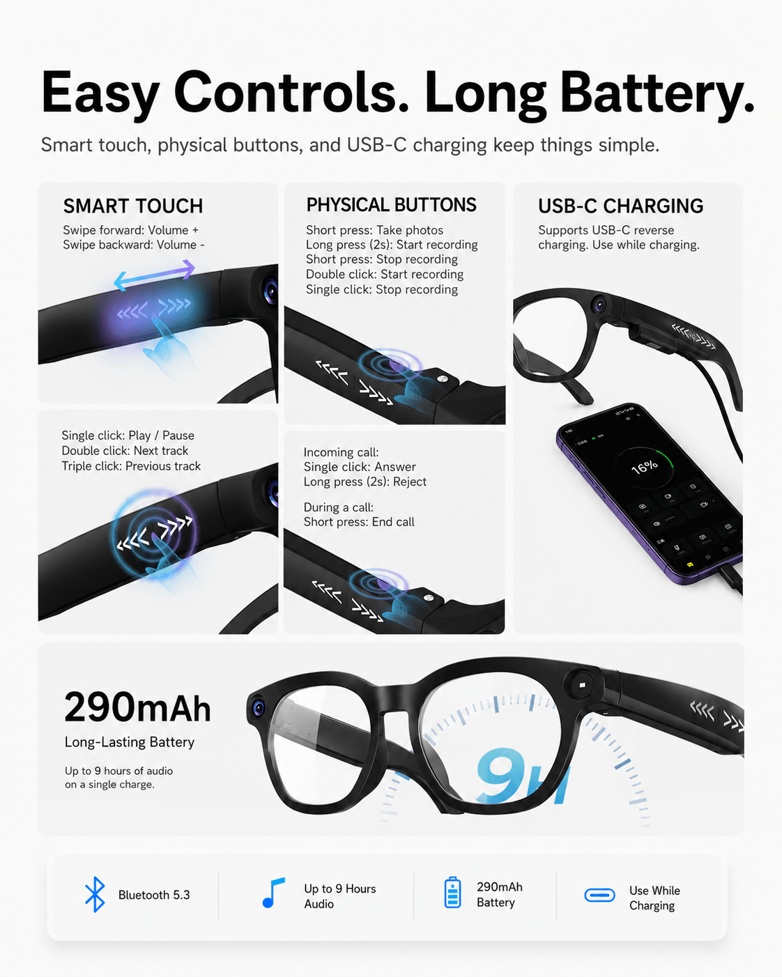 VIZEN AI Camera Glasses – HD Video, Translation & 2-in-1 Lenses
