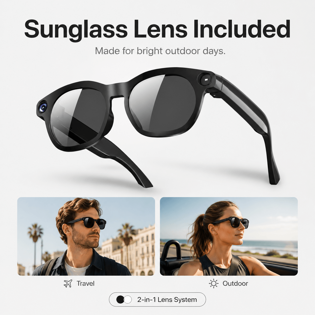 VIZEN AI Camera Glasses – HD Video, Translation & 2-in-1 Lenses